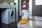 Toilet cleaning and disinfection. Detergents and cleaners, sponge and gloves