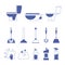 Toilet icon. Restroom. Toilet brush and plunger. Plumbing service. Household chemical bottles. Sanitizing surfaces. Cleaning