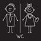 Toilet Icon. Simple Sign Of WC. Men and women WC sign for restroom. Vector Symbol. Chalk sketch on black plate