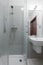 Toilet interior with shower cubicle