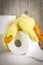 Toilet paper with funny plush duck