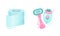 Toilet Paper Roll and Pink Razor for Shaving Vector Set