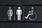 Toilet sign for male female and disabled people