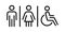 Toilet signage icon, wc or bathroom for various gender, signs of men women and wheelchair for restroom, thin line symbol