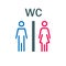 Toilet signs on white background. Door indication of male or female. WC symbol for men and women. Bathroom icon in line style.
