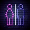 Toilet WC Sign Icon Neon Light Glowing Woman and Man Symbol Neon Colours Glowing