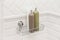 Toiletries bottles on suction cups compact bath shelf, fixing on tiled wall without drilling