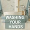 Toiletries and sink in bathroom. Washing hands as important measure during coronavirus