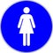 Toilets sign with woman symbol blue sign