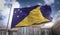 Tokelau Flag 3D Rendering on Blue Sky Building Background