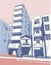 Tokio cityscape vector illustration blue and pink color hand art