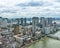 Tokyo aerial cityscape with highrise buildings and river