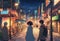 Tokyo anime High resolution screengrab couple walking away in street at night