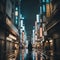 Tokyo city in cyberpunk style at night in rain.