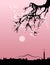 Tokyo City skyline black silhouette on natural sakura background. Vector
