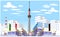 Tokyo city view at dusk or night with Tokyo tower vector illustration