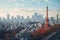 Tokyo cityscape with Eiffel Tower in autumn, Japan, City view with Tokyo Tower, Tokyo, AI Generated