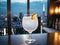 Tokyo Countdown Sip on a Bubbly Gin Fizz in a Vibrant High Rise Setting.AI Generated