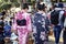 Tokyo, Japan, 04/04/2017: Young girls in a kimono on the city streets. Back view