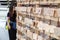 Tokyo, Japan - 14 June 2015 - Ema tablets, Japanese wooden wishing board, hang on racks at temple in Tokyo, Japan on June 14, 2015