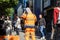 Tokyo, Japan, 26 October 2023: Construction worker overseeing safety in a busy Tokyo street