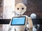 TOKYO JAPAN - APR 11, 2018 :Pepper Robot Assistant with Information screen Japan Humanoid technology