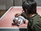 TOKYO, JAPAN - APR 14, 2019 : Aibo Robotic pets designed and manufactured by Sony Humanoid robot interaction with people