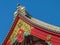 TOKYO, JAPAN - APRIL, 20, 2018: close up of decorative carvings on the roof of sensoji temple in tokyo