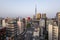 Tokyo, Japan - April 7, 2019: Sumida Riverside view with Tokyo Skytree and Asakusa District, Tokyo, Japan