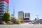 Tokyo, Japan, Asakusa District. The building of the brewing company `Asahi`. TV tower `Tokyo sky tree`.