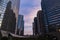 TOKYO, JAPAN - August 16, 2019 : View of the modern office building in Shinagawa, Tokyo during sunset.