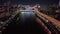 Tokyo, Japan - January 27, 2024: Aerial view Sumida River night Tokyo's heart. Sumida River night reflection