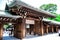TOKYO, JAPAN: Japanese style of gate to the Meiji Shrine located in Shibuya, Tokyo