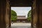 Tokyo, Japan, July 2018: wooden gates view entrance to Meiji Shrine in Shibuya, Japan