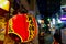 TOKYO, JAPAN JUNE 28 - 2017: Red lantern with Japanesse letters at night in traditional back street bars in Shinjuku