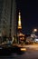 Tokyo, Japan - November 28, 2013: View of busy street at night with Tokyo tower