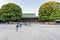 TOKYO, JAPAN - OCTOBER 07, 2015: Entrance to Imperial Meiji Shrine located in Shibuya, Tokyo shrine that is dedicated to the deifi