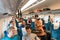 Tokyo, Japan, September 2017: Tourists in Japanese Shinkansen tr