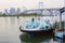 Tokyo, Japan, Speedboat at the pier. The Island Of Odaiba.