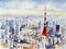 Tokyo tower, Famous landmark of Japan. Watercolor painting.