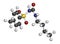 Tolbutamide diabetes drug molecule. 3D rendering. Atoms are represented as spheres with conventional color coding: hydrogen (white