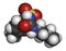 Tolbutamide diabetes drug molecule. 3D rendering. Atoms are represented as spheres with conventional color coding: hydrogen (white