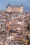 Toledo skyline view at sunset with alcazar. Spain