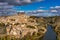 Toledo, Spain. Old city with its Royal Palace over the Tagus River sinuosity