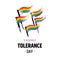 Tolerance day logo. Bright hand drawn illustration isolated on white background - rainbow textured flag with text. Gay pride LGBT