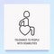 Tolerance to disabled thin line icon: man in wheelchair in heart shape. Symbol of support, care and understanding to people with