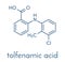 Tolfenamic acid NSAID drug. Used in treatment of inflammation and migraine. Skeletal formula.
