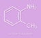 Toluidine ortho-toluidine, 2-methylaniline molecule. Suspected to be carcinogenic. Skeletal formula.