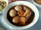 Tom kai Palo thai word Boiled egg stewed in bow, asia food countryside