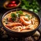Tom Yam Kung ,Prawn and lemon soup with mushrooms, thai food in bowl. Generative Ai
